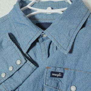VTG Wrangler Shirt Men's Size Large Tall Denim Pearl Snap Western Cowboy Work